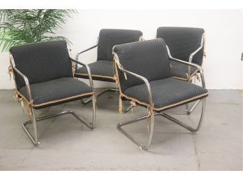 Chrome And Cushion Cantilever Chairs - Seven Chairs In All