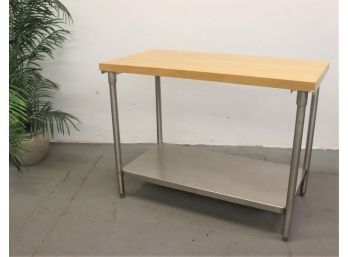 Serious Foodie Kitchen Cred - Butcher Block Top On Stainless Table With Bottom Shelf