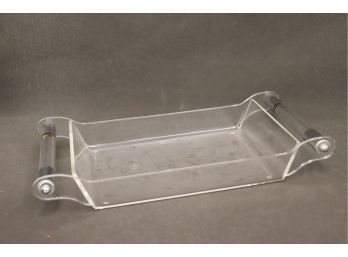 Dyno-mite Lucite Deep-sided Tray With Scrolled & Rolled Handle And Chrome Accents