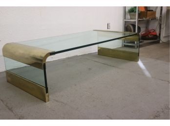 MCM Leo Rosen Style Glass And Brass  Waterfall Coffee Table