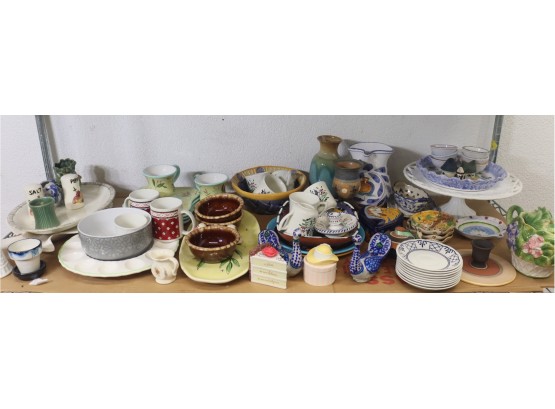 Expansive And Fun Shelf Lot Of Ceramic Serveware, Tabletop, And More