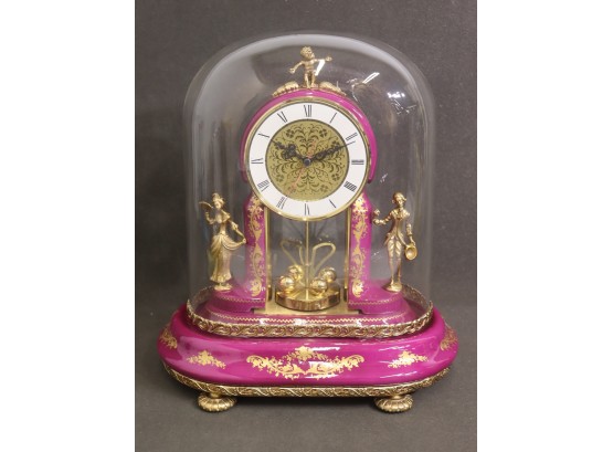 Hey Liberace, Got The Time? Spectacular Pink And Gold Hettich Skeleton Clock - Oval Glass Dome