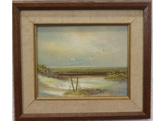 Original Seascape With Dunes And  Gulls - Signed Bottom Right 'David' - Superb Coloration