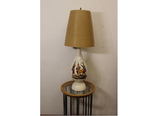 Amazeballs Vintage Lamp - Peruvian Folk Art  Incised And Undeglaze Decoration - 2 Socket & Conical Shade