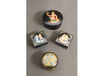 A Quartet Of Lacquered And Painted Lidded Boxes - 2 Round, 2 Square