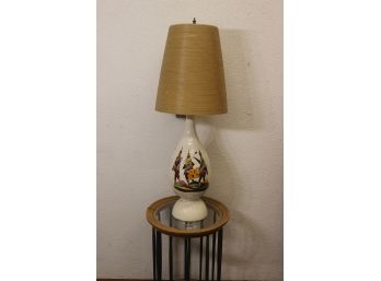 Amazeballs Vintage Lamp - Peruvian Folk Art  Incised And Undeglaze Decoration - 2 Socket & Conical Shade