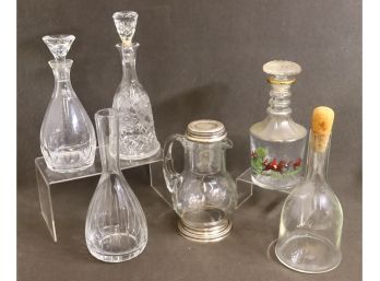 Group Lot Of Glass Decanters, Carafes, And Pitchers