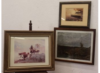 Three Matted, Framed  Landscapes & Waterscene - H. Empie 'Gettin A Mite Chilly', John Linnel 'the Mill'