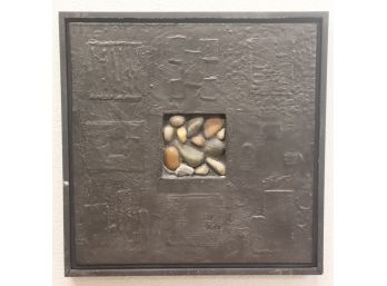 Original Mixed Media Wall Sculpture - Riverstone And Textured Metallic Glyphs - Signed, Ill.