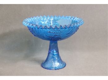 Regal Ibiza Blue Pressed Glass Pedestal Compote With Ruffle Rim And Foot