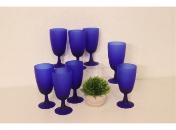 Set Of Eight Cobalt Blue Frosted Glassware Goblets