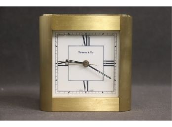 Tiffany & Co. Inscribed Brushed Brass Desk Clock - Wall Street Souvenir, Leveraged Buyout 1987