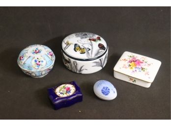 Grouping Of Flower And Butterfly Decorated Porcelain Covered Vanity Containers