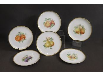 Six Gold Rim And Flowering Fruit Porcelain Plates By Hutschenreuther-Selb-LHS-Pasco