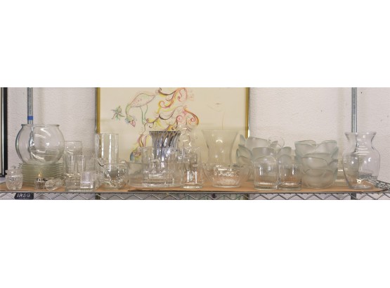 A Bright Shining Shelf Lot Of Glass, Glass And More Glass - Bowls, Vases, Plates Et Al.