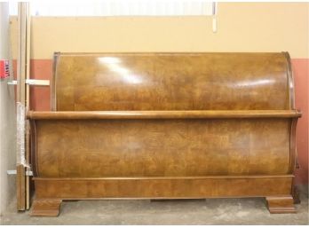 Stunning Sleigh Bed (King) Set - Swirl Mahogany Parquetry On Scrolled Head Board And Footer