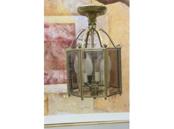 Glass And Brass Small Chandelier With Four Candlabra Arms