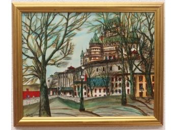 Vivid Cityscape On Winter Morning  Decorative Oil On Canvas Signed And Dated