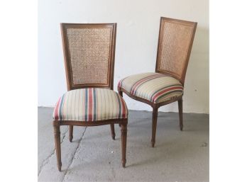 Pair Of Tall(ish) Cane Curved Back Dining Chairs With Mixed Hobie Stripe Seats