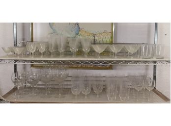 Huge Double Shelf Lot Of Glassware - Assortment Of Types And Styles