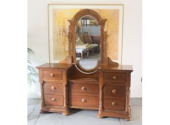 Impressive Edwardian Style Vanity Dresser - Large Oval Swivel Mirror And 8 Drawers