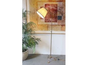 Striking Tall Brass And Bronze Mid-Century Articulated Floor Lamp With Tripartite Ball & Spade Base
