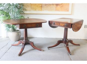 Stunning Pair Of Cherry Dual Drop Leaf Pedestal Tables From Vanleigh/NY