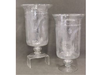 Pair Of Cut Glass Pedestal Vase/Hurricane Lamp Candle Vase