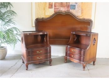 Sumptuous Cherry Wood Bedroom Set - Headboard And Two Nightstands - Vanleigh/NY Furniture Co