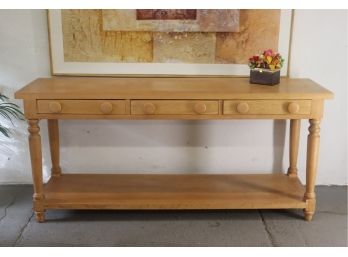 Lovingly Simple White Oak Console Table/service Sideboard - Three Drawers And Low Trestle Full Shelf