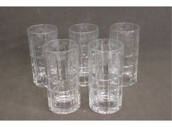 5 Anchor-Hocking High-Ball Glasses - Stacked Square & Spear Pattern