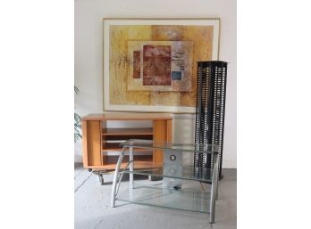 Three Contemporary Media Units - Glass, Wood, And Metal Audio/Visual Display And Storage