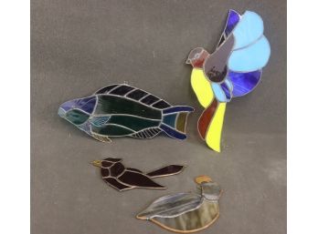 Charming Colorful Leaded Stained Glass Birds And Fish Hanging Figurines