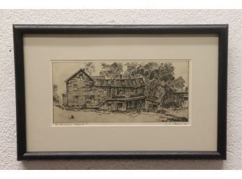 Vintage Frame Print Of An  Etching 'The Tenement' - Signed And Dated '48