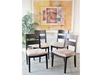 Set Of Four Curved Double Slat Back Dining Chairs