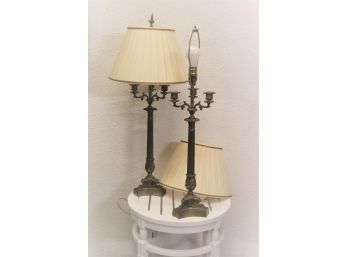 Pair Of Vintage Brass Corinthian Candelabra Lamps