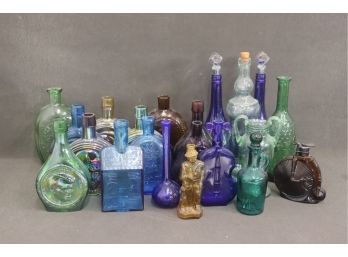 Fascinating Collection Of Vintage Glass Bottles   - Figural, Colored, Clear, Embossed, Formed, Etc.