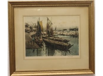 'Port En Bretagne' Aquatint  Lithograph , Ferdinand-Jean Luigini , Signed And Numbered