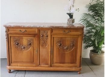 Louis XV-style Walnut Buffet De Chasse With Rosso Levanto Marble Top