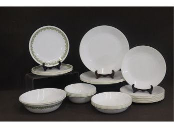 Assortment Of Corelle Plateware -some Crazy Daisy-Spring Blossom Green But  Mostly All White