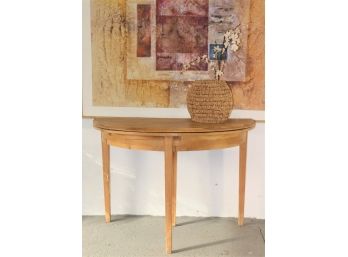 Knotty Pine Demi-Lune Console Table With Flip -top To Make Full Circle Dining Table