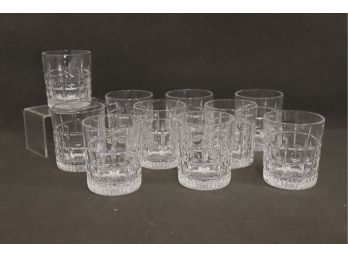 Set Of 10 Classic Circle-in-Square Cut Crystal Old Fashion Glasses