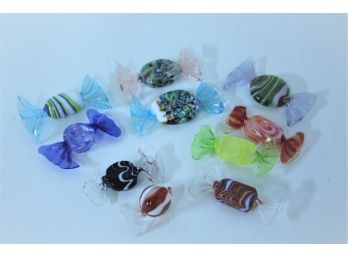Grouping Of Murano Style Wrapped Candy Pieces -  Hand Blown Art Glass