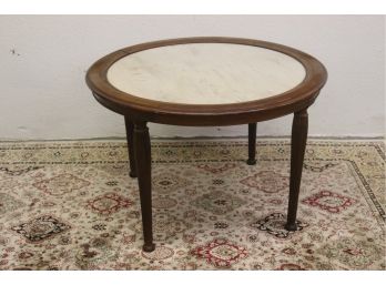 Round Framed Marble Top And Wood  Coffee/side Table