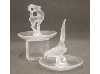 Lalique Frosted Crystal Figurine Ring Tray - The Ram & The Pheasant