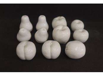 Pearly White Glossy Ceramic Fruit - Apples, Pears And An Orange