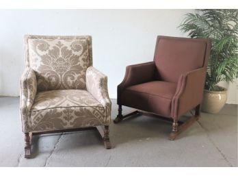 Two Vintage Track Arm Club Chairs - One Wild & Fancy And One Plain & Brown