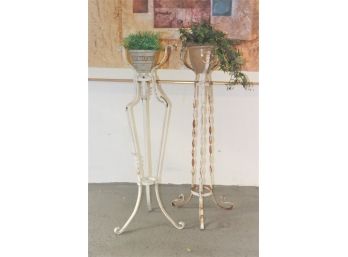 Remarkable Pair Of Perfectly Weathered Grand Wrought Iron Plant Stands