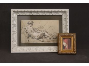 Two Classic Reproduction Prints - Old Masters Style Charcoal Study & St. Fabiola/The Red Nun