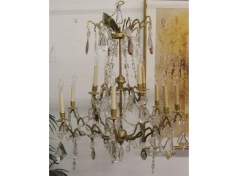 Fabulous Three-Tier Art Nouveau Style Chandelier - Stylized Brass Branches And Varied Pendalogues